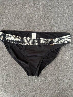 Skye Black Bikini Bottom with Monochrome Patterned Waistband